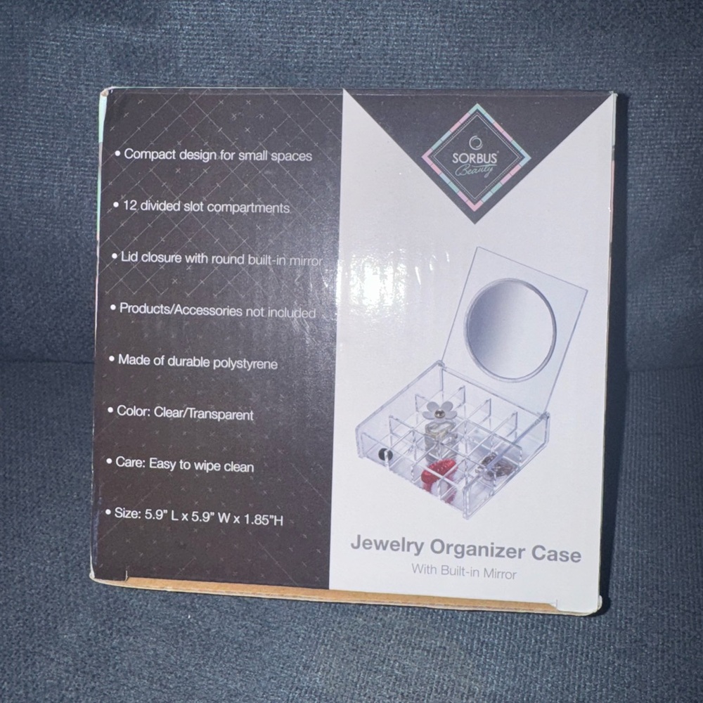 Clear Jewelry Organizer Case with Built-in Mirror